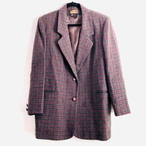 Eddie Bauer Jacket LP Boyfriend Long Blazer Plaid Wool Vintage Petite Brown Fall